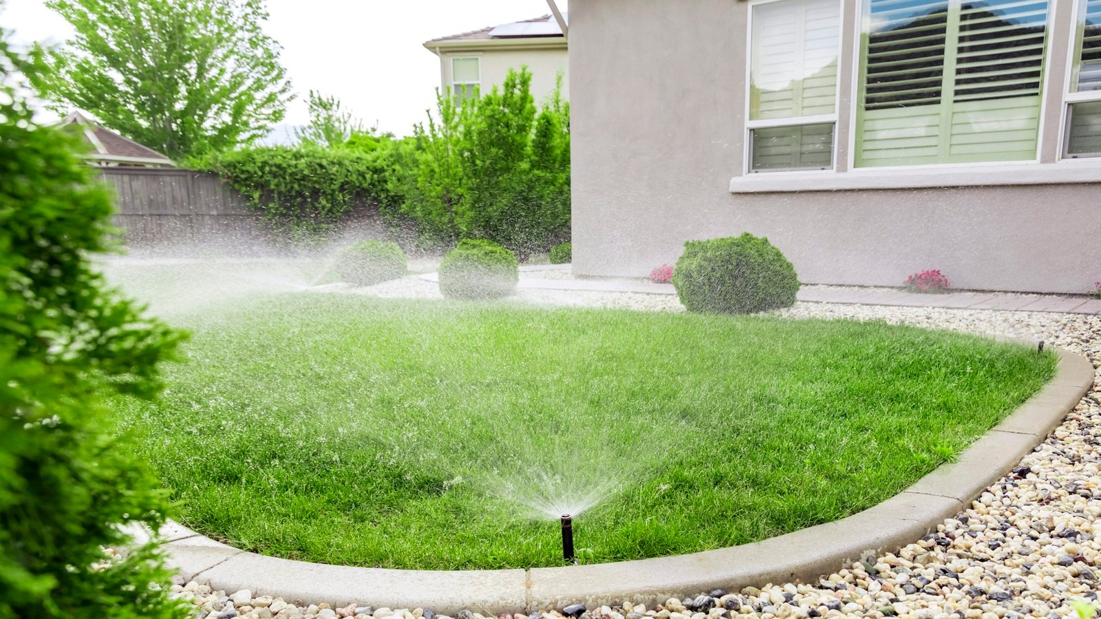 Sprinklers watering lawn